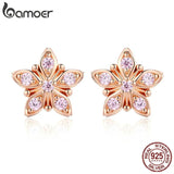 925 Silver Pink Flower Stud Earrings Wedding Jewelry