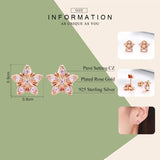 925 Silver Pink Flower Stud Earrings Wedding Jewelry