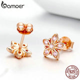 925 Silver Pink Flower Stud Earrings Wedding Jewelry