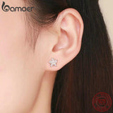 925 Silver Pink Flower Stud Earrings Wedding Jewelry