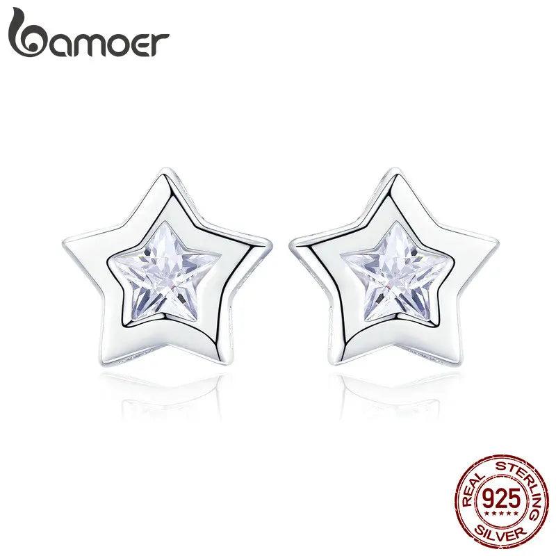 925 Sterling Silver Star CZ Stud Earrings for Women