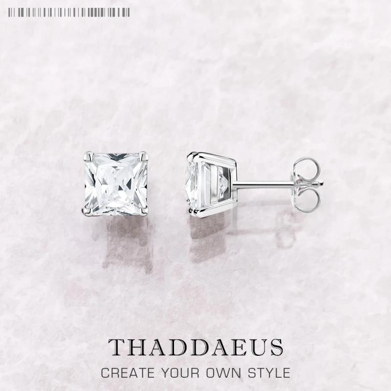Princess Cut Stone Sterling Silver Studs Earrings