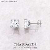Princess Cut Stone Sterling Silver Studs Earrings