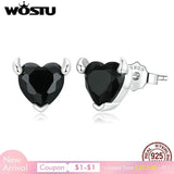 925 Silver Devil Heart Zircon Stud Earrings For Women