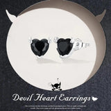 925 Silver Devil Heart Zircon Stud Earrings For Women