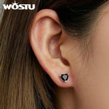 925 Silver Devil Heart Zircon Stud Earrings For Women