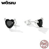 925 Silver Devil Heart Zircon Stud Earrings For Women