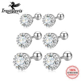 Trustdavis High CZ 925 Silver Zircon Stud Earrings Minimalist Screw