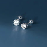 Trustdavis High CZ 925 Silver Zircon Stud Earrings Minimalist Screw
