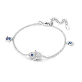 925 Sterling Silver Pav Fatima Hand&Eyes Bracelet