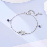 925 Sterling Silver Pav Fatima Hand&Eyes Bracelet