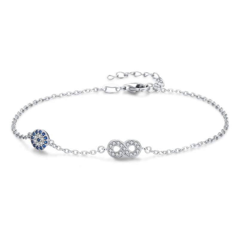 925 Silver Evil Eye Bracelet CZ Charm Infinity Bracelet Wedding Jewelry
