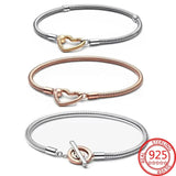925 Silver Heart Closure Snake Chain Bracelet