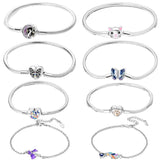 925 Sterling Silver Heart Cat Butterfly Chain Bracelet