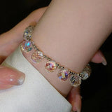 925 Silver Water Drop Crystal Charm Bracelet Women Vintage Jewelry