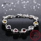 925 Silver Charm Bracelet Crystal Stone Drop Jewelry Wedding Lady