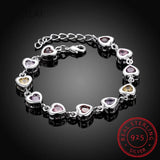 925 Silver Charm Bracelet Crystal Stone Drop Jewelry Wedding Lady