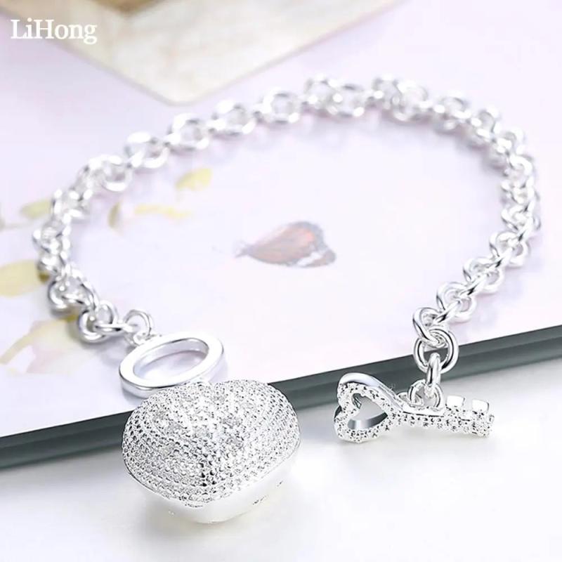 Heart Key Charm Bracelet Silver 925 Jewelry Women Bijoux Gift High