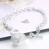 Heart Key Charm Bracelet Silver 925 Jewelry Women Bijoux Gift High