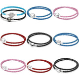 Leather Ball Barrel Love Knot Braided Bracelet Bangle 925 Silver Charm Jewelry