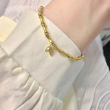 925 Silver Goldn Bamboo Bracelet Women Lucky Retro Jewelry
