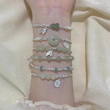 925 Silver Bracelet Jade Happiness Safe Good Wish Chinese Word Bamboo
