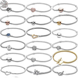 925 Silver Snake Bone Heart Buckle Bracelet with Charm Bead