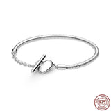 925 Silver Snake Bone Heart Buckle Bracelet with Charm Bead