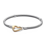 925 Silver Snake Bone Heart Buckle Bracelet with Charm Bead