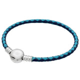 Woven Leather Ball Barrel Bracelet 925 Sterling Silver Charm DIY Jewelry