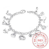 925 Silver Zircon Crystal Bracelets 12 Charms Bangles For Woman