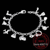 925 Silver Zircon Crystal Bracelets 12 Charms Bangles For Woman