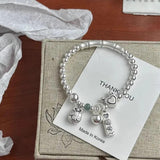 925 Silver Heart Bead Bracelet for Women Girl Lucky Wing Ethnic Jewelry