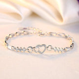 925 Silver Bracelet Purple Zircon Heart Charm Bracelet Jewelry Gift