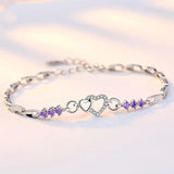 925 Silver Bracelet Purple Zircon Heart Charm Bracelet Jewelry Gift