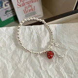 925 Silver Strawberry Flower Beads Bracelet For Woman Girl