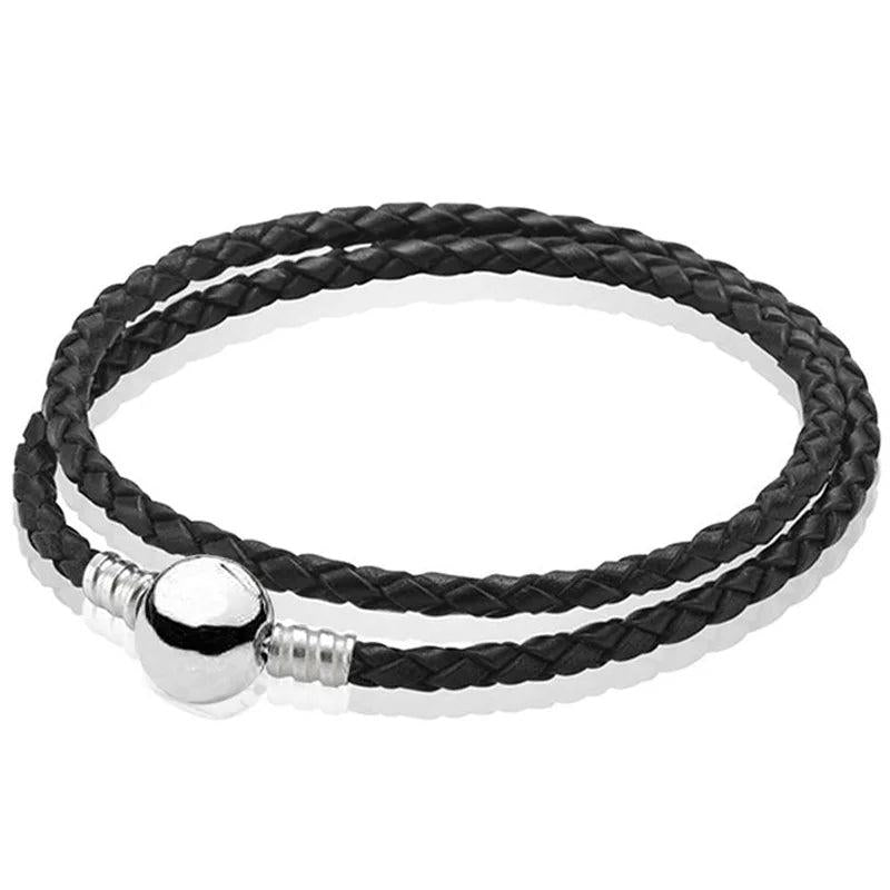 Leather Ball Love Knot Bracelet with Seashell Clasp
