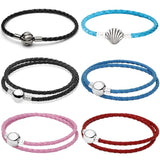 Leather Ball Love Knot Bracelet with Seashell Clasp
