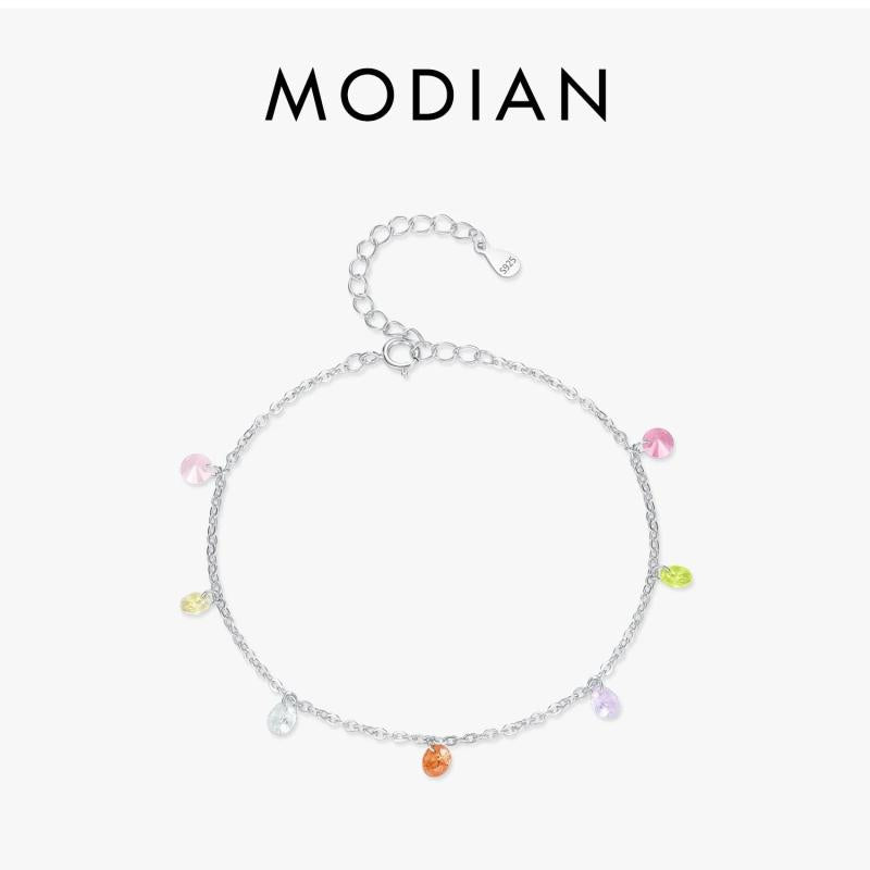 Colorful Zircon Bracelet 925 Silver Link Chain Women's Jewelry