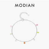 Colorful Zircon Bracelet 925 Silver Link Chain Women's Jewelry