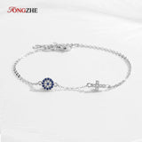925 Silver Hamsa Evil Eye Cross Bracelet Small Stone Fine Jewelry