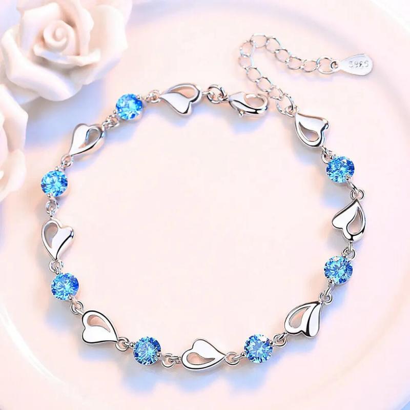 925 Silver Indian Jewelry Crystal Heart Bracelet