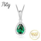 Potiy Pear Simulated Nano Emerald 925 Sterling Silver Pendant Necklace Women