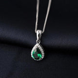 Potiy Pear Simulated Nano Emerald 925 Sterling Silver Pendant Necklace Women