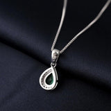 Potiy Pear Simulated Nano Emerald 925 Sterling Silver Pendant Necklace Women