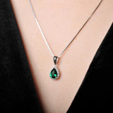 Potiy Pear Simulated Nano Emerald 925 Sterling Silver Pendant Necklace Women