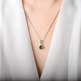 Potiy Pear Simulated Nano Emerald 925 Sterling Silver Pendant Necklace Women