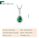 Potiy Pear Simulated Nano Emerald 925 Sterling Silver Pendant Necklace Women