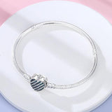 925 Silver Bracelet Zircon Pav Heart Clasp Snake Chain Women Charm Bracelet