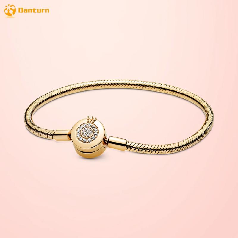 925 Silver Crown T-Bar Heart Closure Snake O Heart Chain Women Bracelet